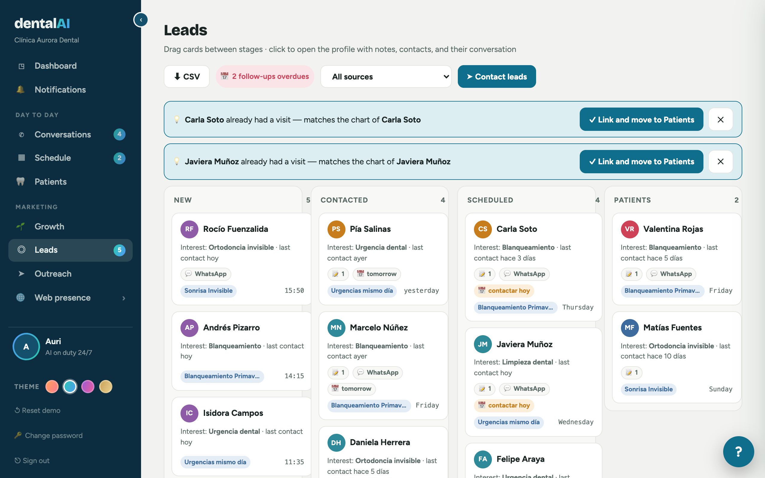 Real lead CRM screen with stages and origins