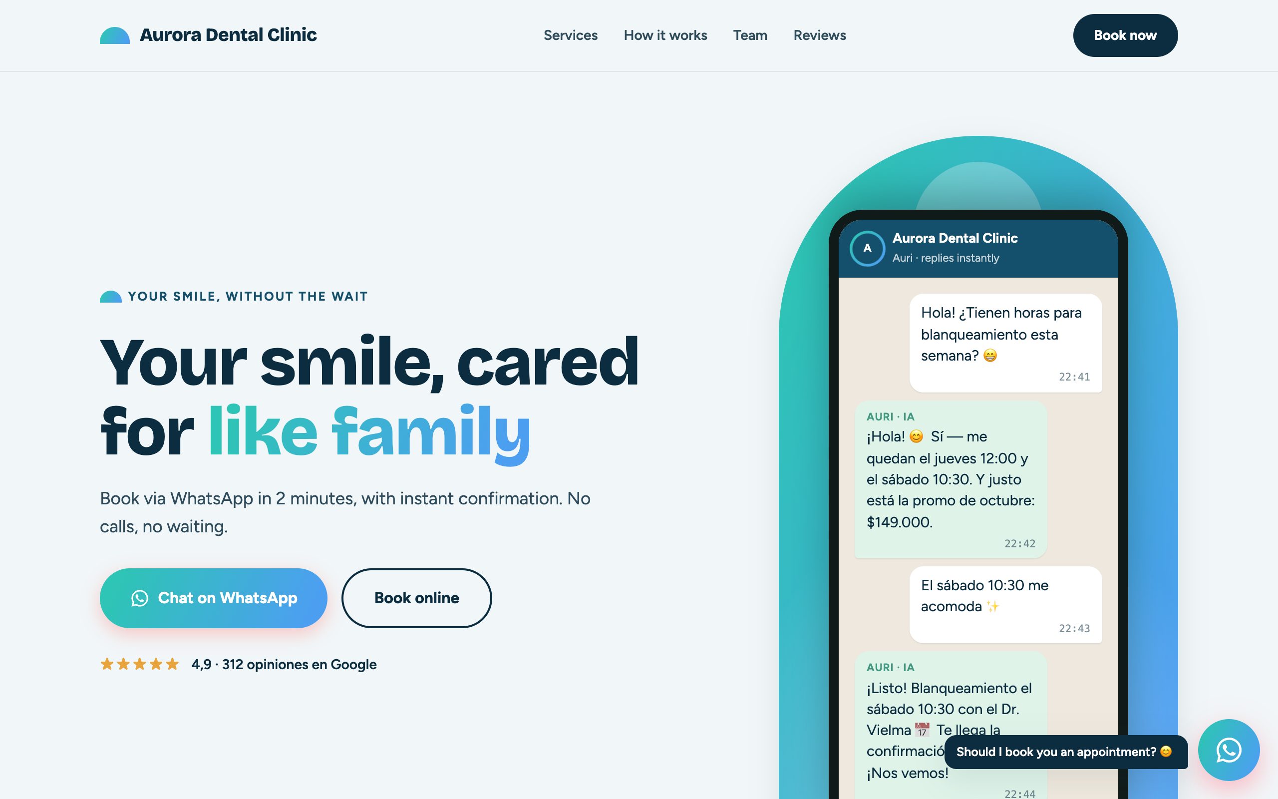 Real public website of the sample practice generated with dentalAI